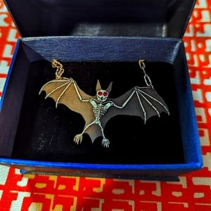 Silver bat skeleton necklace